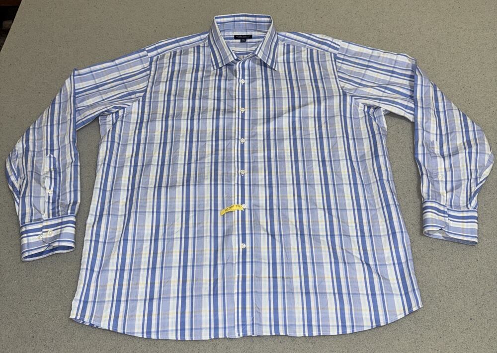 Peter Millar Crown Crafted Mens Blue Check Button-Up Shirt Size 2XL EUC